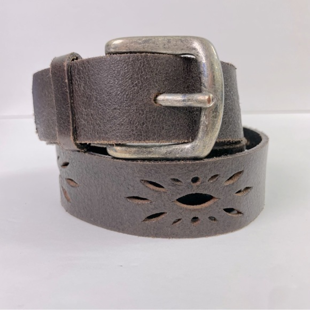 Dark Brown Leather Belt Perforated Starburst - Picture 1 of 12
